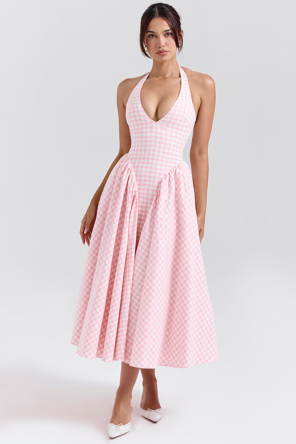 Marilyn Strawberry Shortcake Gingham Halter Midi Sundress