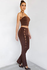 NavigateMistress Rocks  Chocolate Jersey Cutout Trousers - SALE