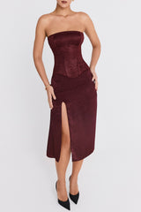 Mistress Rocks Dark Cherry High Split Midi Skirt - SALE