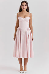Samaria Ballerina Pink Twill Corset Midi Dress