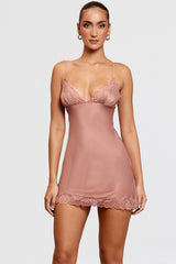 Nia Rose Pink Satin & Lace Slip Dress