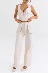 Mistress Rocks Cream Vegan Leather Panelled Trousers - SALE