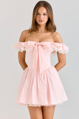 Jaide Pink Stretch Cotton Off Shoulder Corset Mini Dress