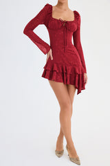 Mistress Rocks Merlot Embroidered Mini Dress - SALE