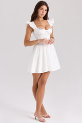 Sisi White Cotton Embroidered Mini Dress