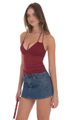 Mesh Halter Top in Wine
