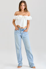 Aria White Stretch Cotton Off-The-Shoulder Frill Corset