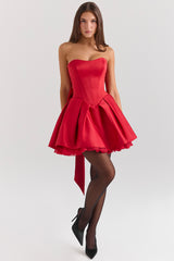 Salome Holly Red Satin Detachable Bow Mini Dress
