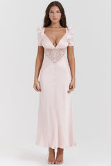 Rafaela Soft Peach Pure Silk & Lace Dress