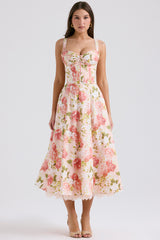 Rosalee Pink Peony Print Cotton Bustier Sundress
