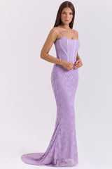 Antonina Orchid Lace Corset Maxi Dress