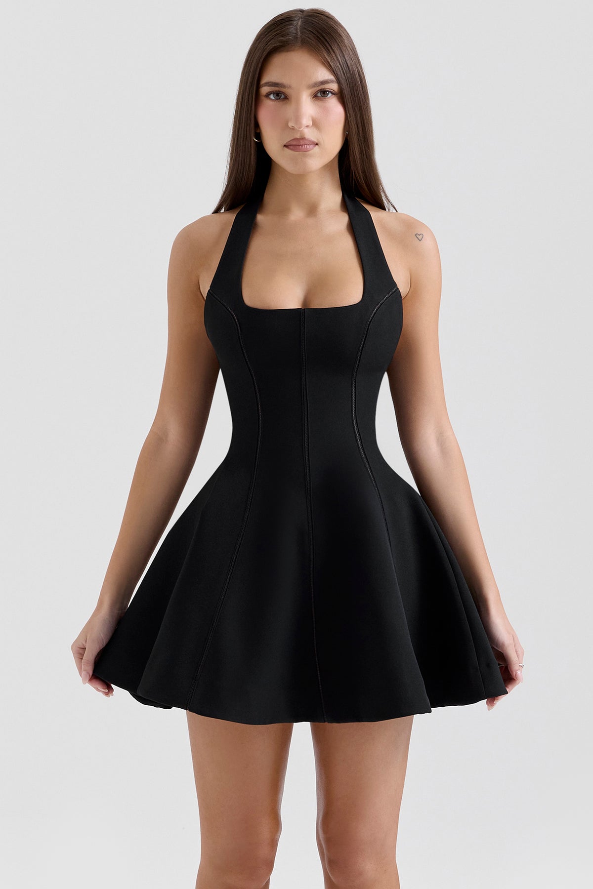 Loulette Black Halter Neck Bow Mini Dress