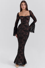 Delilah Black Long Sleeve Lace Maxi Dress