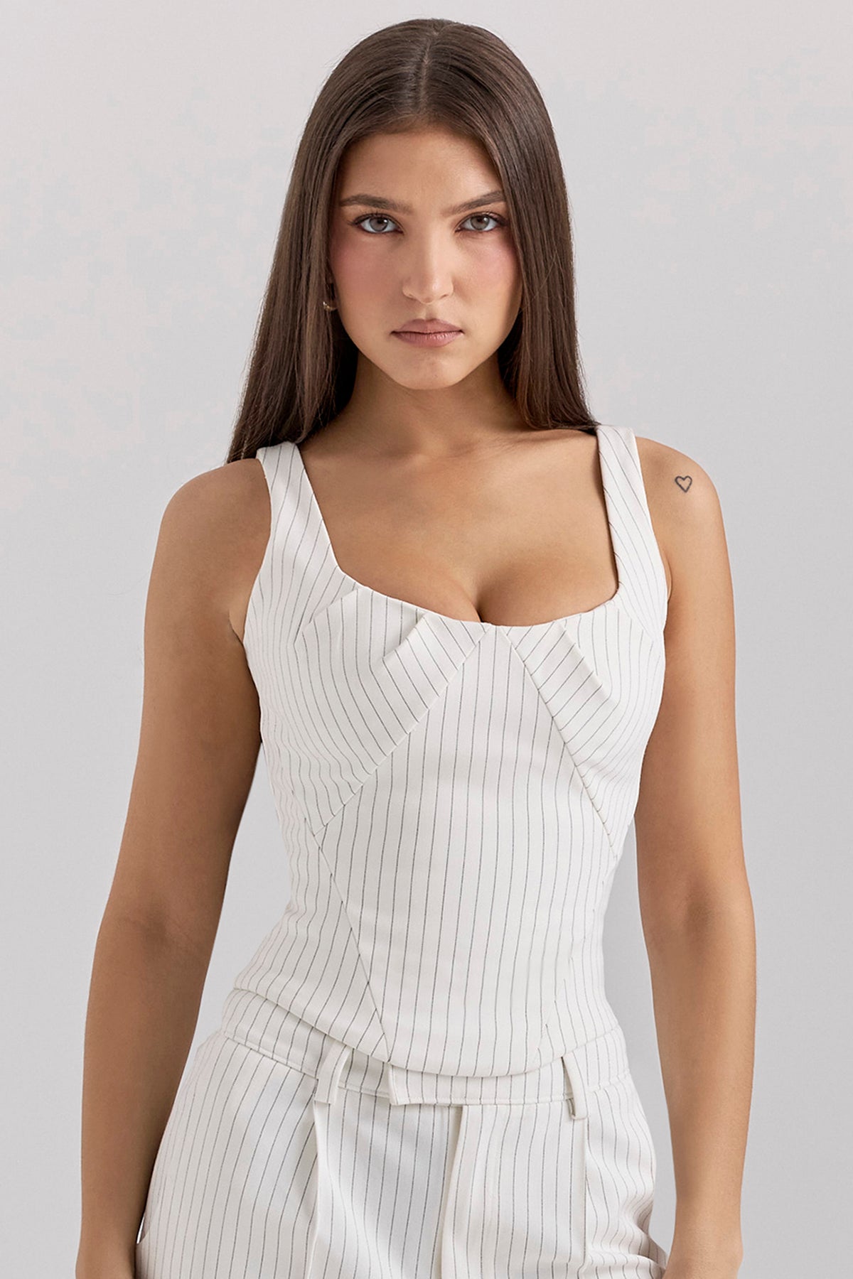Selma White Pinstripe Boned Corset Top