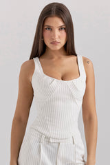 Selma White Pinstripe Boned Corset Top