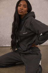 Halo Charcoal Cotton Fleece-Back Oversized Hoodie