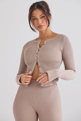 Sylvia Taupe Ribbed Knit Cardigan - SALE