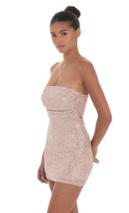 Sequin Strapless Mini Dress in Rose Gold