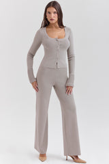 Aspen Grey Cashmere Ribbed Cuff Cardigan