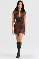 Daphne Antique Copper Lace up Mini Dress