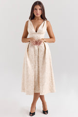 Paloma Ivory Metallic Jacquard Midi Dress - SALE