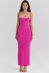 Aiza Raspberry Lace Trimmed Maxi Dress