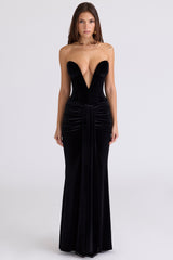 Vienne Black Velvet Deep Plunge Maxi Gown - Limited Edition