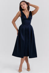 Paloma Midnight Twist Strap Satin Midi Dress - SALE