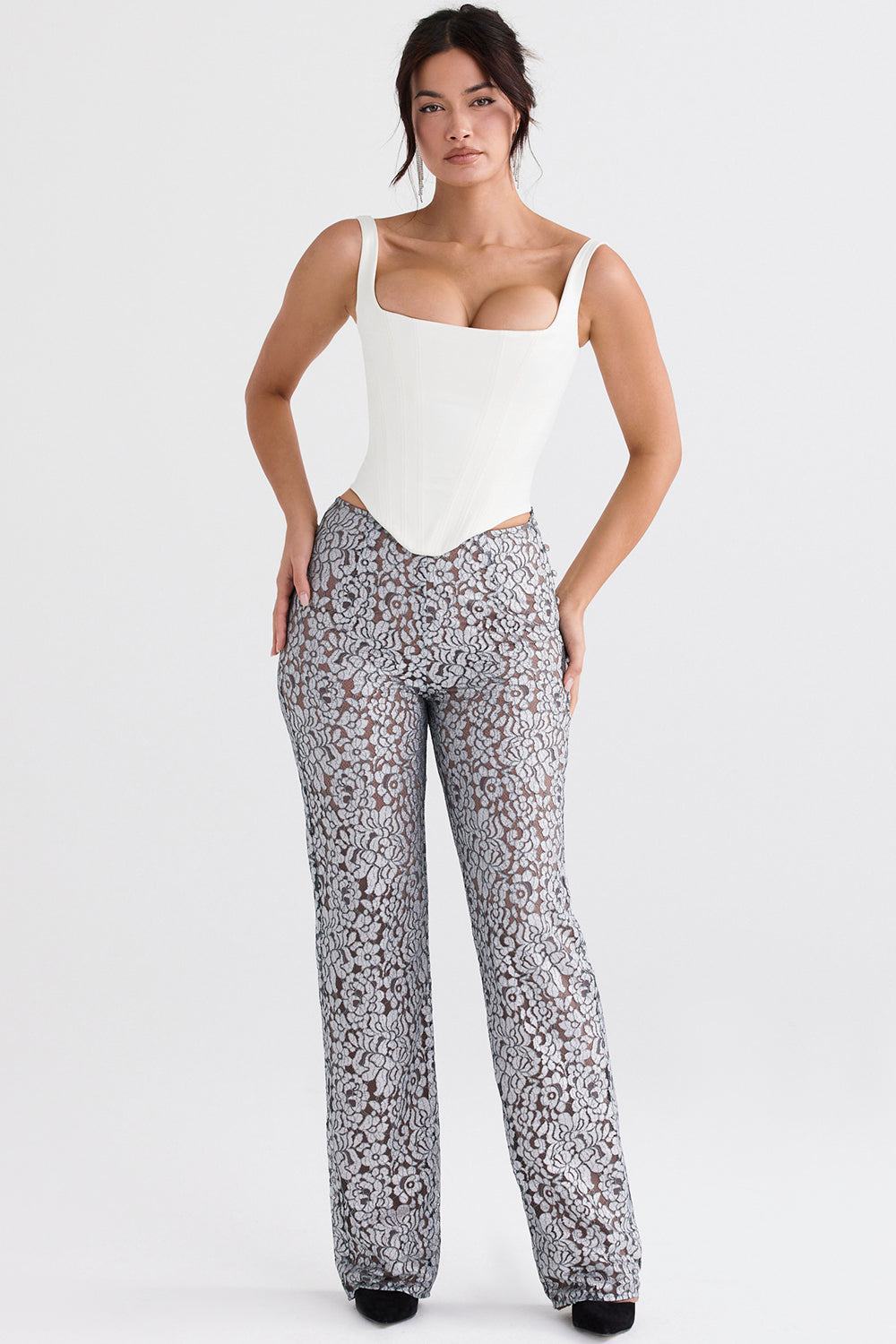 Mara Silver Metallic Lace Trousers