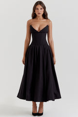 Lady Black Strapless Midi Dress