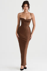 Charmaine Chocolate Corset Maxi Dress