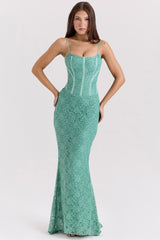 Antonina Jade Lace Corset Maxi Dress