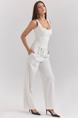 Hayden White Pinstripe High Waist Tailored Trousers