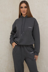 Halo Charcoal Cotton Fleece-Back Oversized Hoodie