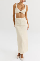 Mistress Rocks Cream Vegan Leather Midi Skirt - SALE