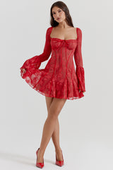 Analissa Scarlet Lace Corset Dress