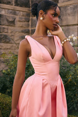 Paloma Peach Satin Pleated Midi Dress - SALE