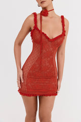 Mistress Rocks Red Rose Lace Mini Dress - SALE
