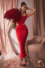 Colette Scarlet Satin Low Waist Midi Skirt