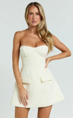 Alodia Mini Dress Boucle Strapless Tulip Skirt Dress in Cream