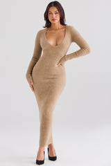 Lucille Camel Fuzzy Maxi Dress - SALE