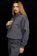 Halo Dark Grey Cotton Fleece-Back Oversized Hoodie
