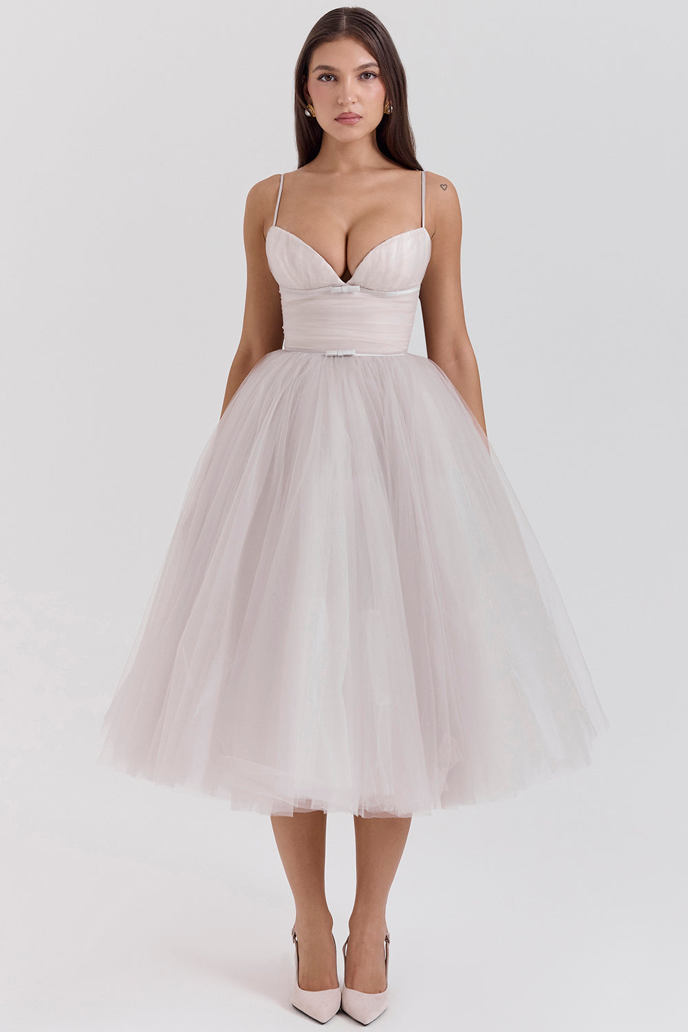 Countess French Dove Tulle Midi Dress - SALE