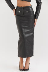 Tana Black Vegan Leather Maxi Skirt