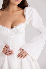 Ellerie White Cotton Flute Sleeve Mini Dress