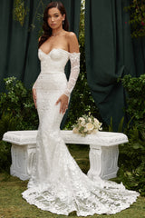 Isabelle White Lace Long Sleeve Bridal Gown