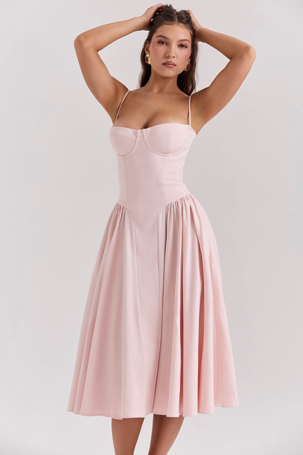 Samaria Ballerina Pink Twill Corset Midi Dress