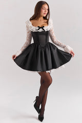 Cleora Black Lace Ruffle Mini Dress - SALE