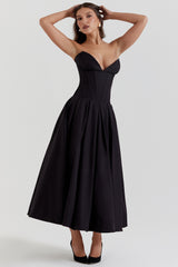 Lady Black Strapless Midi Dress