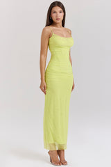 Nalini Acid Lime Corset Maxi Dress